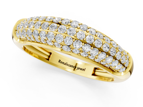 Yellow gold Three-Row Pavé Round Diamond Dome Band with Shared Prong Setting
