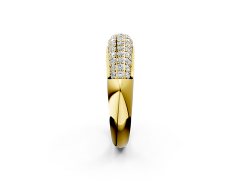 Yellow gold Three-Row Pavé Round Diamond Dome Band with Shared Prong Setting