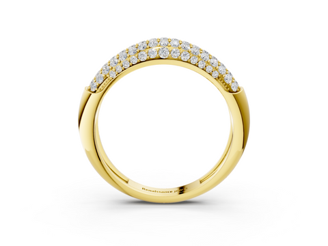 Yellow gold Three-Row Pavé Round Diamond Dome Band with Shared Prong Setting