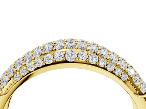 Yellow gold Three-Row Pavé Round Diamond Dome Band with Shared Prong Setting