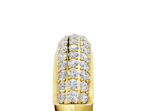 Yellow gold Three-Row Pavé Round Diamond Dome Band with Shared Prong Setting