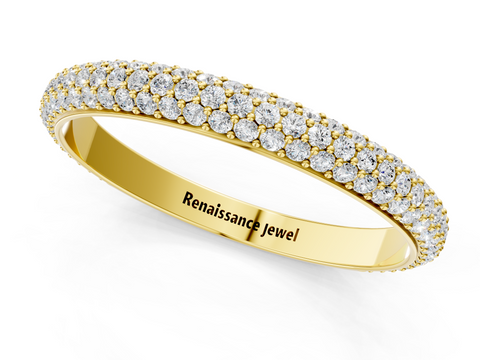 Yellow gold Three-Row Round Diamond Pavé Eternity Band
