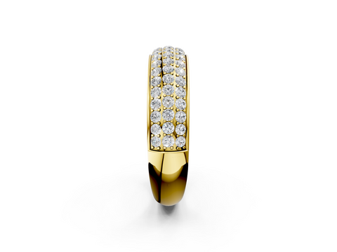 Yellow gold Three-Row Round Diamond Pave Eternity Band with Shared Prong Setting
