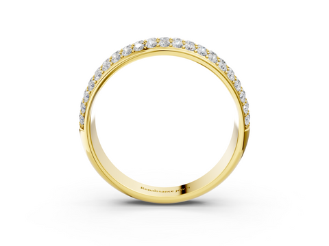 Yellow gold Three-Row Round Diamond Pave Eternity Band with Shared Prong Setting