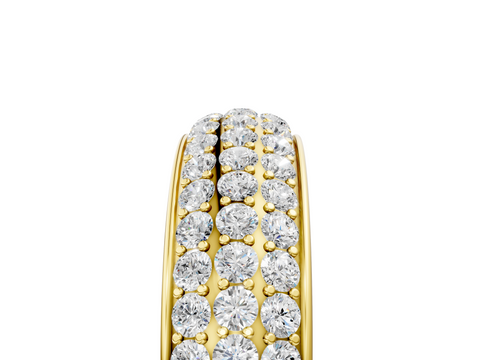 Yellow gold Three-Row Round Diamond Pave Eternity Band with Shared Prong Setting