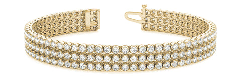 Yellow gold Three-Row Round Diamond Tennis Bracelet with Bezel Setting