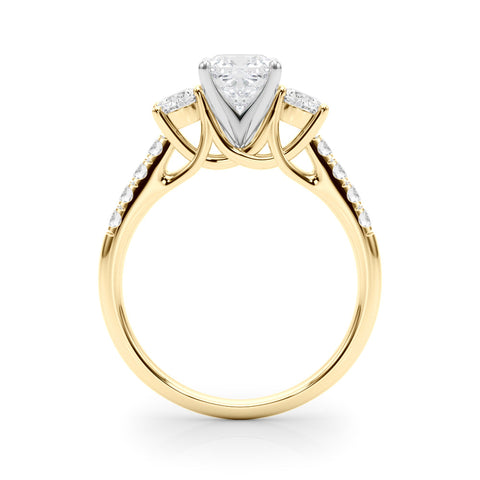 Yellow gold Three-Stone Fancy Green Cushion  Cut Diamond Pavé Band with Four-Prong Setting