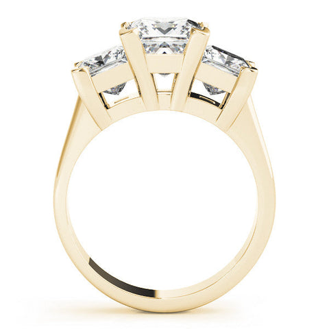 Yellow gold Three-Stone Princess Cut Diamond Ring with Channel Set Band and Four-Prong Setting