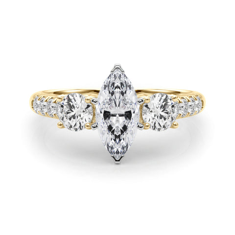 Yellow gold Three-Stone Fancy Green Marquise  Cut Diamond Pavé Band with Four-Prong Setting