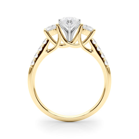Yellow gold Three-Stone Fancy Blue Marquise  Cut Diamond Pavé Band with Four-Prong Setting
