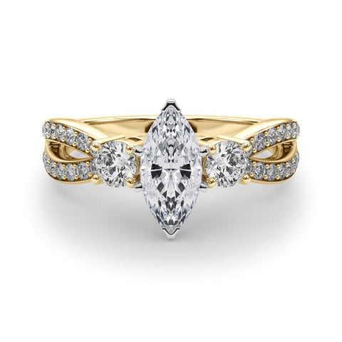 Yellow gold Three-Stone Marquise Cut Diamond Twist Band with Prong Setting