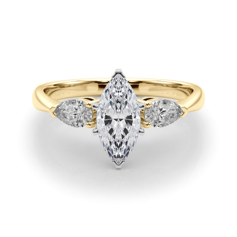 Yellow gold Three-Stone Marquise Diamond Ring with Pear Side Stones in Four-Prong Setting
