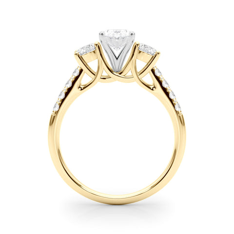 Yellow gold Three-Stone Fancy Green Oval  Cut Diamond Pavé Band with Four-Prong Setting