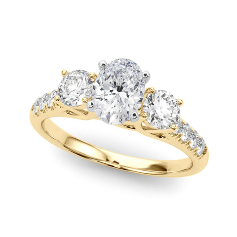 Yellow gold Three-Stone Fancy Blue Oval  Cut Diamond Pavé Band with Four-Prong Setting