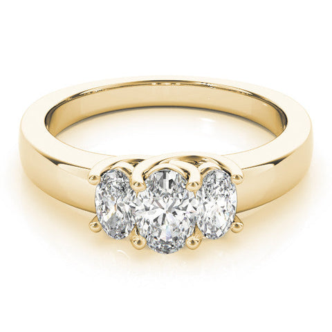 Yellow gold Three-Stone Oval Diamond Ring with Channel Band and Prong Setting
