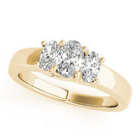 Yellow gold Three-Stone Oval Diamond Ring with Channel Band and Prong Setting