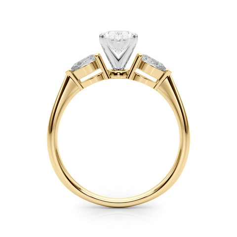 Yellow gold Three-Stone Oval Diamond Ring with Pear Side Stones in Four-Prong Setting