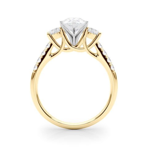 Yellow gold Three-Stone Fancy Green Pear  Cut Diamond Pavé Band with Four-Prong Setting
