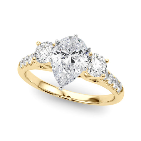 Yellow gold Three-Stone Fancy Blue Pear  Cut Diamond Pavé Band with Four-Prong Setting