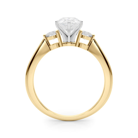 Yellow gold Three-Stone Pear Solitaire Ring with Tapered Band and Six-Prong Setting