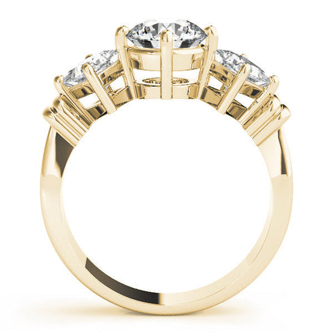 Yellow gold Three-Stone Round and Princess Cut Diamond Ring with Channel Band and Four-Prong Setting