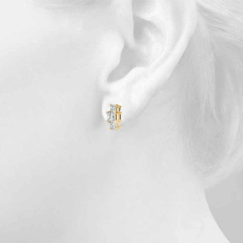 Yellow gold Three-Stone Princess Cut Channel Set Earrings with Bar Prong Setting
