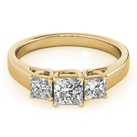 Yellow gold Three-Stone Princess Cut Diamond Engagement Ring with Channel Set Band and Four-Prong Setting