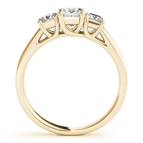 Yellow gold Three-Stone Princess Cut Diamond Engagement Ring with Channel Set Band and Four-Prong Setting