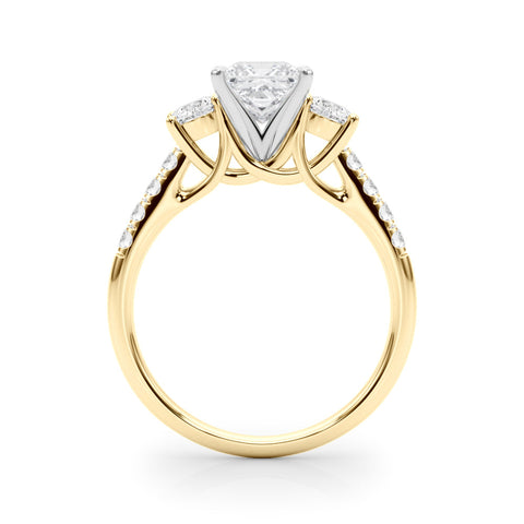 Yellow gold Three-Stone Fancy Green Round  Cut Diamond Pavé Band with Four-Prong Setting