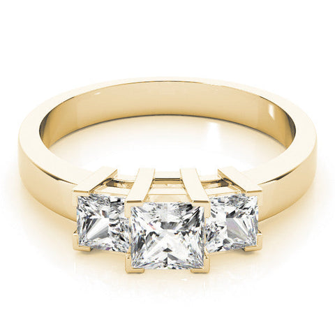 Yellow gold Three-Stone Princess Cut Diamond Ring with Channel Band and Prong Setting