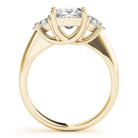 Yellow gold Three-Stone Princess Cut Diamond Ring with Trillion Side Stones and Four-Prong Setting