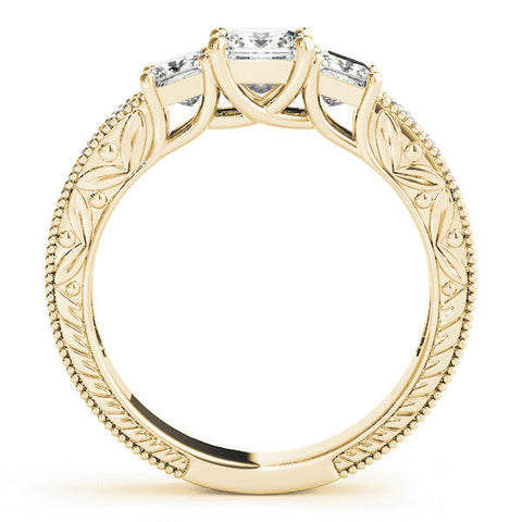 Yellow gold Three-Stone Princess Cut Milgrain Pavé Engagement Ring