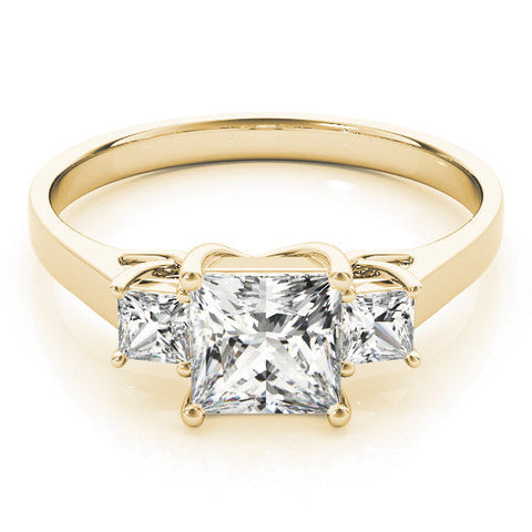 Yellow gold Three-Stone Princess Cut Solitaire Engagement Ring with Prong Setting