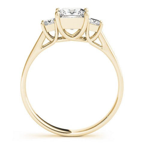 Yellow gold Three-Stone Princess Cut Solitaire Engagement Ring with Prong Setting
