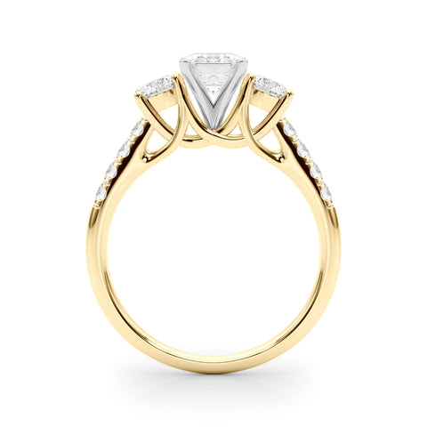 Yellow gold Three-Stone Fancy Green Emerald  Cut Diamond Pavé Band with Four-Prong Setting