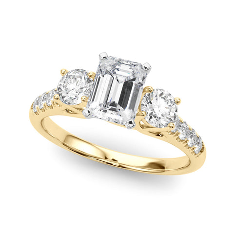 Yellow gold Three-Stone Fancy Green Radiant  Cut Diamond Pavé Band with Four-Prong Setting