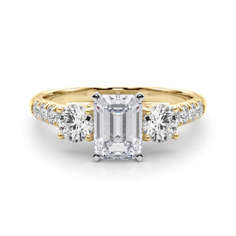 Yellow gold Three-Stone Fancy Green Emerald  Cut Diamond Pavé Band with Four-Prong Setting