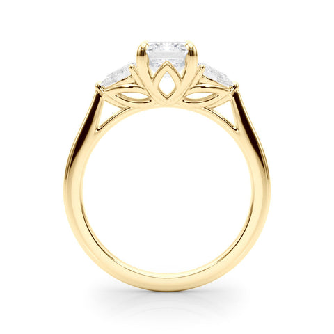 Yellow gold Three-Stone Emerald Cut Diamond Ring with Pear Side Stones in Four-Prong Setting