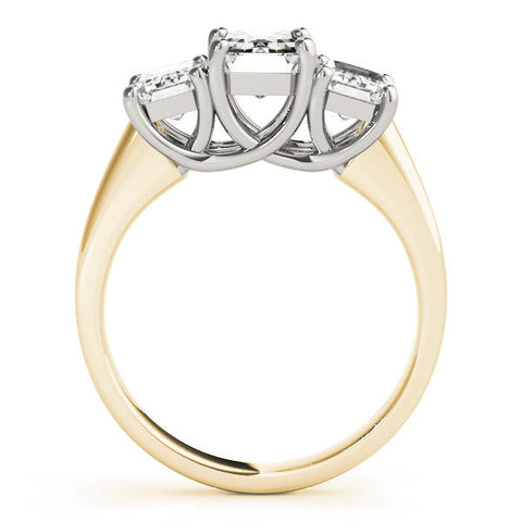 Yellow gold Three-Stone Emerald Cut Diamond Ring with Prong Setting and Classic Band