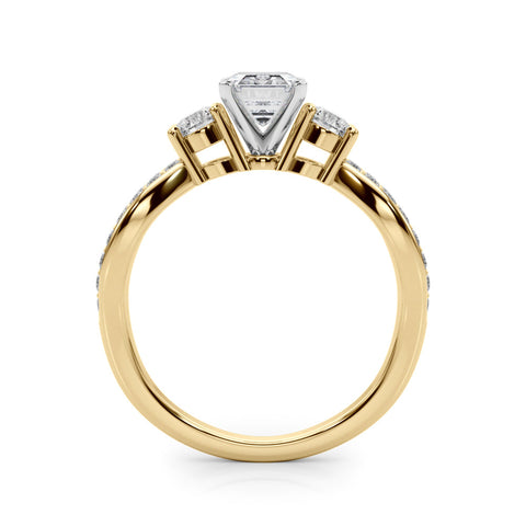 Yellow gold Three-Stone Emerald Cut Diamond Twist Band with Prong Setting