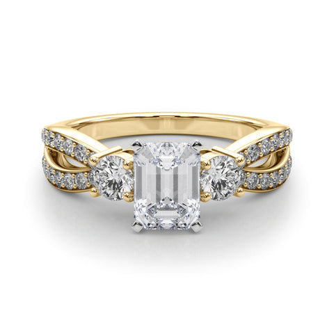 Yellow gold Three-Stone Emerald Cut Diamond Twist Band with Prong Setting