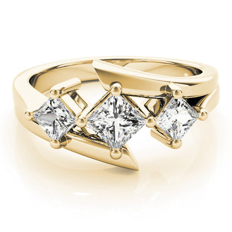 Yellow gold Three-Stone Princess Cut Tension Band Ring with Four-Prong Setting