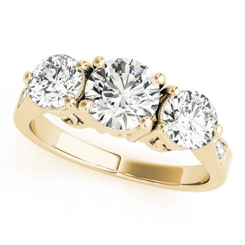 Yellow gold Three-Stone Round Diamond Engagement Ring with Prong Setting on a Classic Band