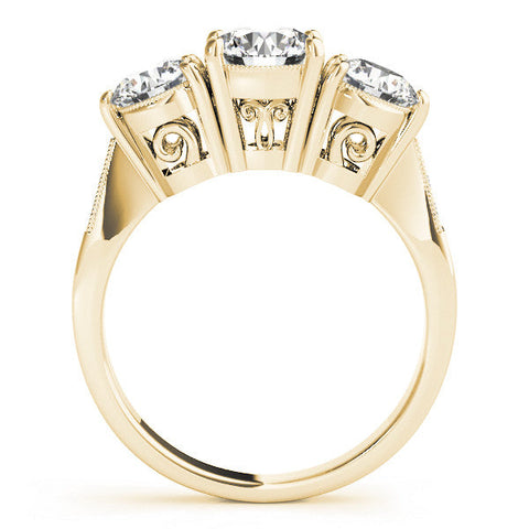 Yellow gold Three-Stone Round Diamond Engagement Ring with Prong Setting on a Classic Band