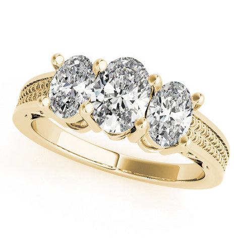 Yellow gold Three-Stone Oval Diamond Pave Band with Prong Setting