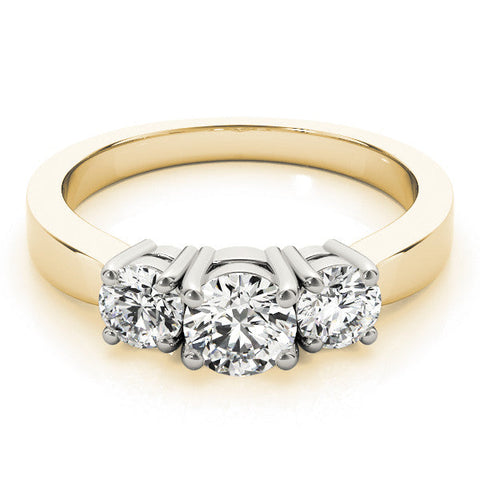 Yellow gold Three-Stone Round Cut Diamond Engagement Ring with Flat Band and Four-Prong Setting