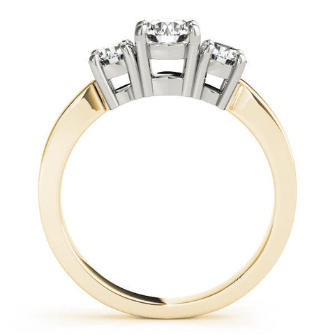 Yellow gold Three-Stone Round Cut Diamond Engagement Ring with Flat Band and Four-Prong Setting