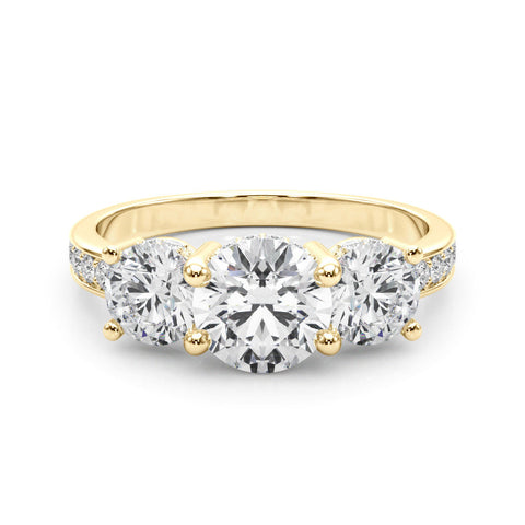 Yellow gold Three-Stone Round Cut Diamond Pavé Band with Four-Prong Setting