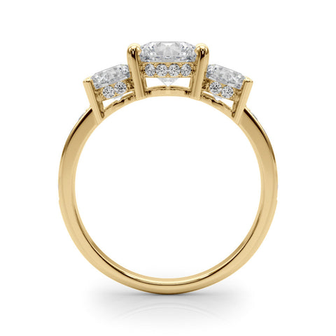 Yellow gold Three-Stone Round Cut Diamond Pavé Band with Four-Prong Setting