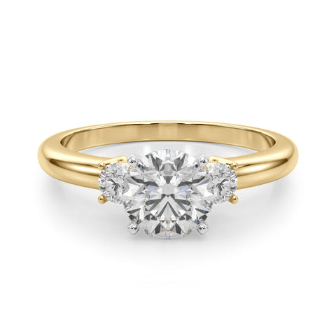 Yellow gold Three-Stone Round Cut Diamond Solitaire with Prong Setting and Classic Band